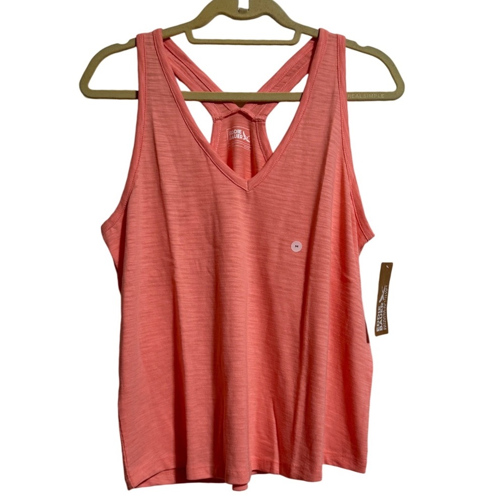 Eddie Bauer Womens Sunny Slub V-Neck Tank‎ Pink Grapefruit Racerback Medium